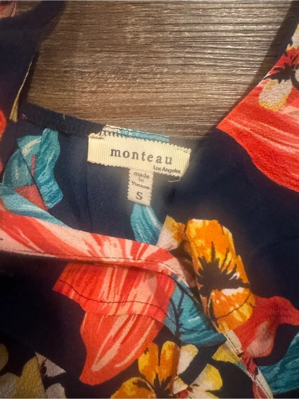 Monteau Navy Floral Tie-Waist Romper with Red, Teal & Yellow Blooms